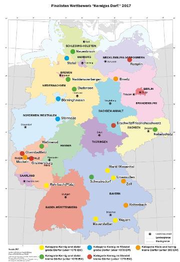 Überblick Finalisten Wettbewerb “Kerniges Dorf!“ 2017 auf einer Deutschlandkarte
